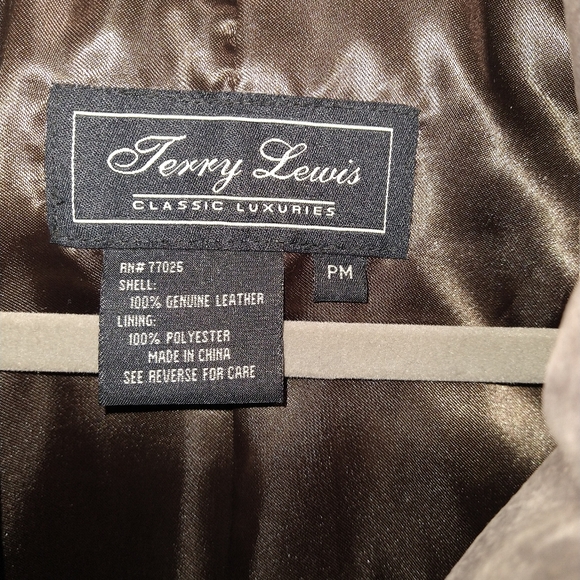 Terry Lewis brown coat genuine leather lined shiny silver trim vintage - Picture 2 of 9